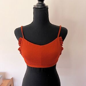 Anthropologie Made by Dawn Rust Orange Ribbed Women's Bikini Top w Ruffle - S